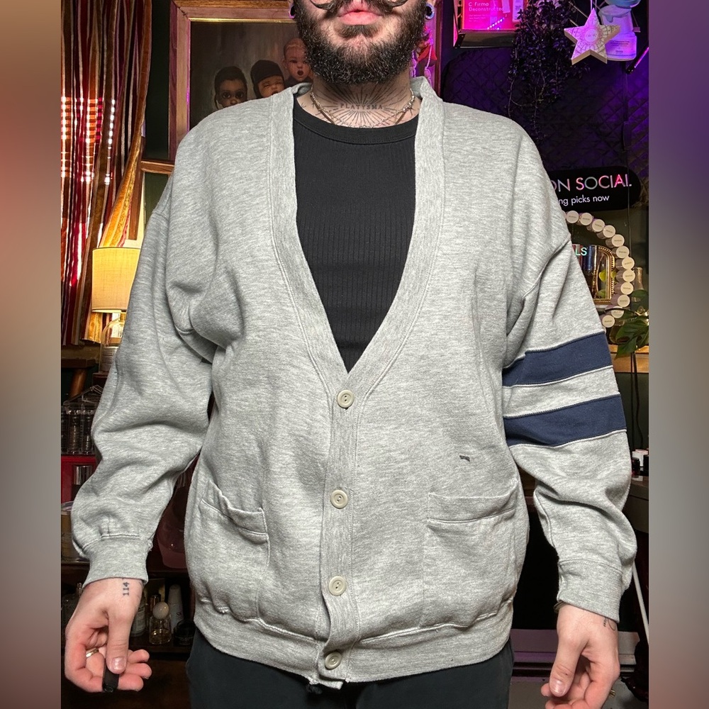 Large Savile Row Gray and White cardigan